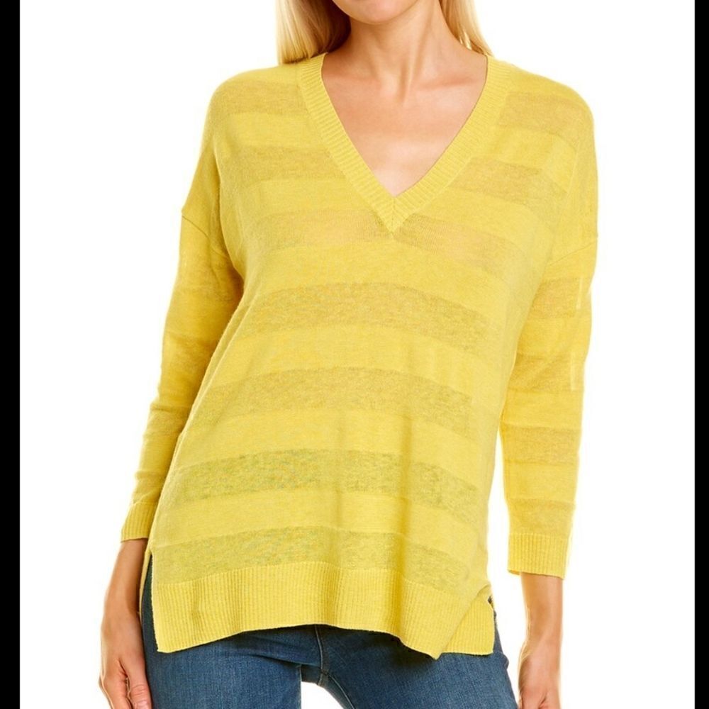 Lilla P cotton linen blend sunny yellow v neck sweater